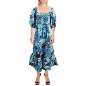 Rhode Womens Eloise Blue Cotton Long Floral Print Midi Dress